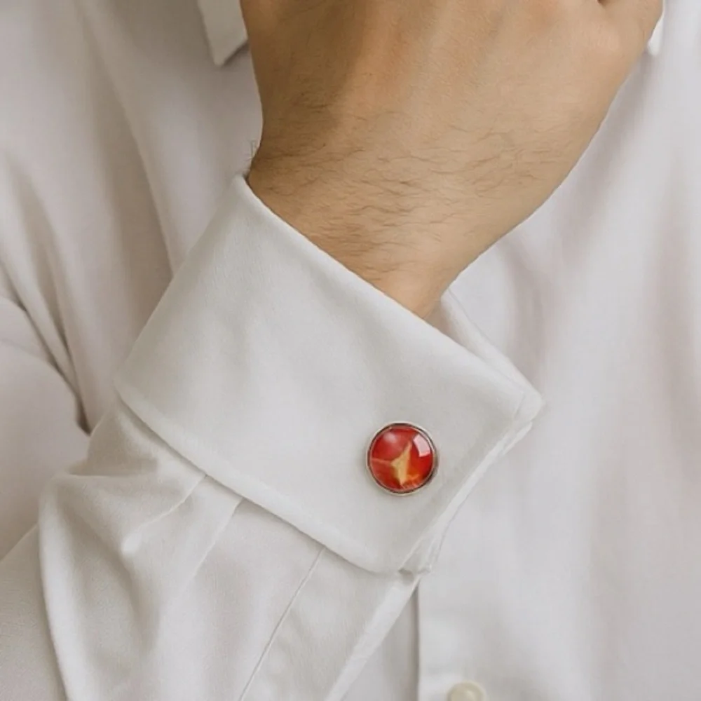 Handmade Red Gold Fluid Art Glass Cufflinks by Svetlana Yeung Size OS